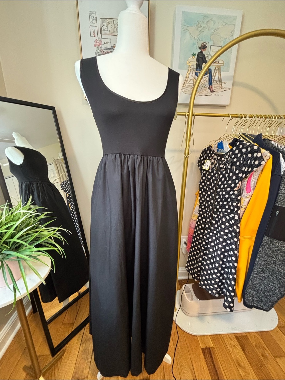 NWT!! J. CREW Black Drop-Waist Mixy Dress Tank Midi Dropwaist XST X-Small Tall